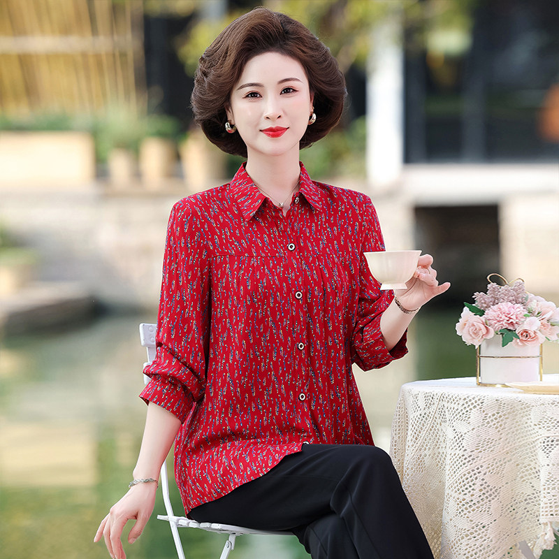 妈妈夏装绵绸衬衫中老年人女奶奶装加肥加大码春装老太太棉绸上衣