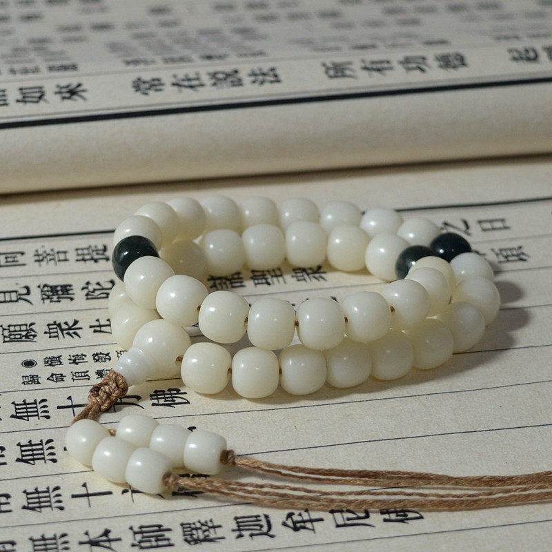 原生态白玉菩提根36颗两圈手串星月老型佛珠菩提子手链手持配饰