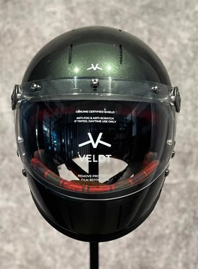 绅士灰VELDT摩托车头盔3c认证机车男女骑行电动安全盔红绿格内衬