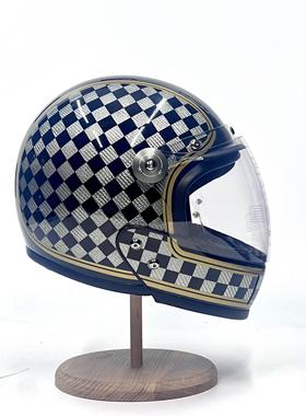 银碳棋盘格法国veldt复古摩托车头盔男女碳纤维头盔机车变色镜片