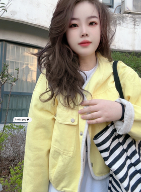 黄色外套女2025春季新款韩版宽松休闲百搭短款上衣牛仔双面穿