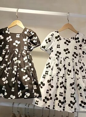 欧恰恰女童连衣裙夏季新款女孩洋气高端纯棉甜美短袖公主裙长裙
