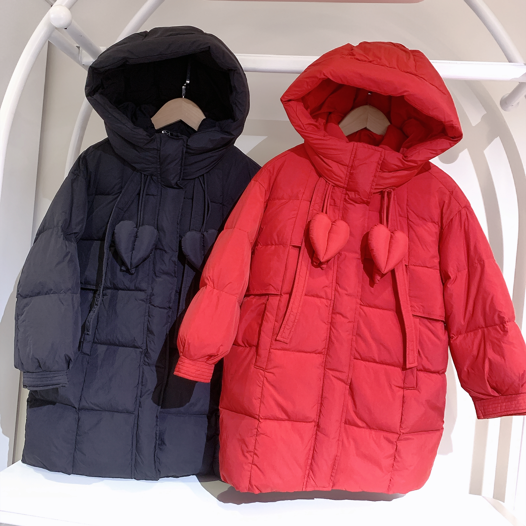 儿童羽绒服2025冬季新款女童中长款连帽羽绒服外套保暖羽绒服爱心