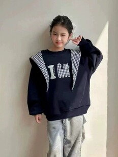 阿尼卡Anika童装2025冬新女童中大童韩版刺绣加绒带帽领卫衣上衣