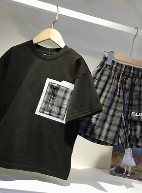 欧恰恰男童套装夏季新款童装儿童男孩中大童洋气潮T恤短裤2件套装