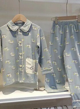 米拉米露新款秋季新款童装儿童男女孩小马长袖莫棉家居服睡衣套装