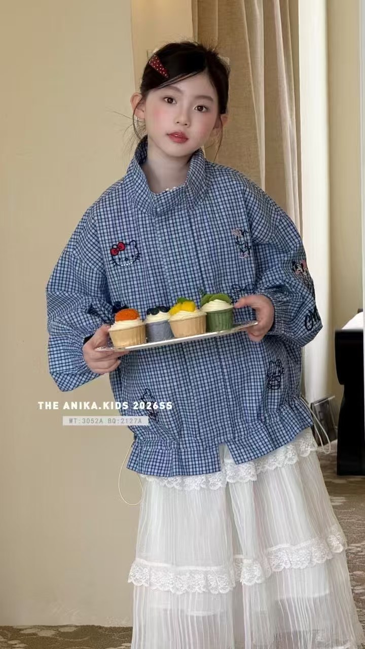 阿尼卡ANIKA春款新款2026女童洋气时尚刺绣格子外套时尚运动外套
