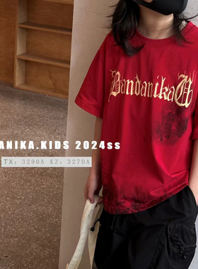 ANIKA阿尼卡品牌童装2024夏新款男童时尚洋气宽松字母短袖T恤上衣