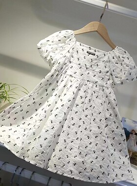 女童连衣裙2023夏季新款女孩洋气高端纯棉甜美短袖花朵公主裙长裙