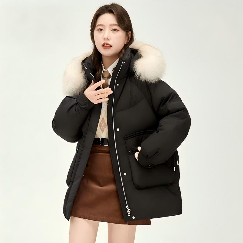 羽绒服女冬季保暖外套2026新款韩版时尚大毛领面包服宽松连帽加厚