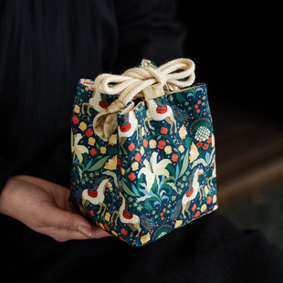 马年刺绣花园旅行茶具收纳包外出携带包茶壶盖碗新中式主人杯零配