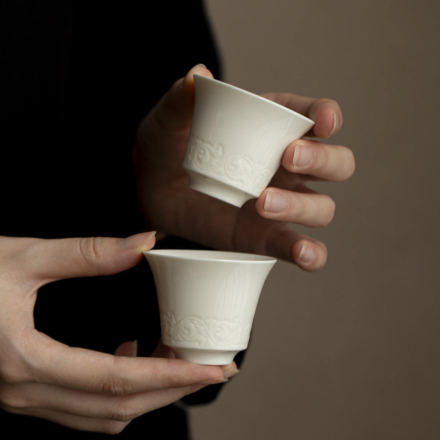 仿宋定窑白浮雕牡丹茶杯主人杯品茗杯闻香杯家用复古泡茶杯子杯垫,餐饮具,茶杯,淘宝优惠券,粉丝福利购,淘宝优惠卷