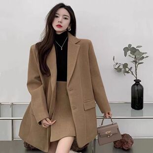 蜜柚大码定制 胖mm小洋装高级感职业西装外套半身裙呢子两件套装