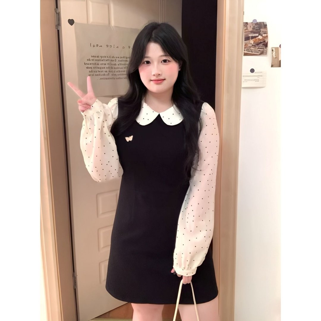 大码女装娃娃领波点长袖连衣裙秋季修身气质短裙子显瘦遮肉微胖,女装/女士精品,大码连衣裙,淘宝优惠券,粉丝福利购,淘宝优惠卷