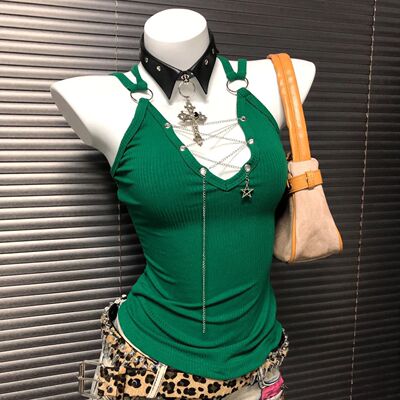 链条设计新款修身显瘦辣妹上衣