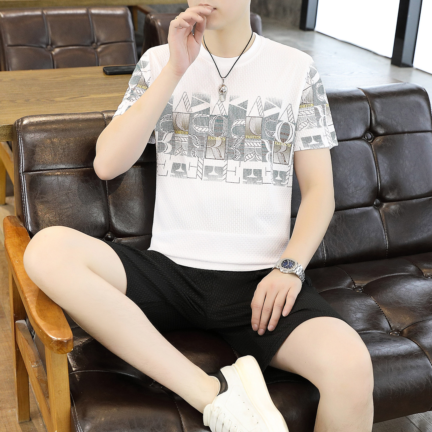 夏季冰丝睡衣男短袖短裤两件套薄款圆领宽松休闲可外穿家居服套装,女士内衣/男士内衣/家居服,睡衣/家居服套装,淘宝优惠券,粉丝福利购,淘宝优惠卷