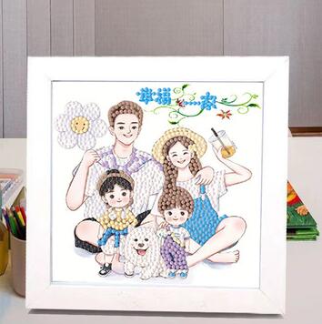 幸福一家人钻石相框贴画送爸爸妈妈节日礼物全家福儿童手工制作业