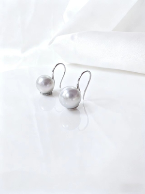 海水真多麻高跟鞋款耳钩18k白金色优雅女人珍珠耳钉简约耳环法式