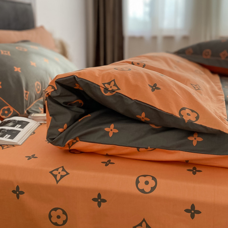 轻奢全棉斜纹印花四件套ins网红纯棉被套床单三件套四季款1.8床笠