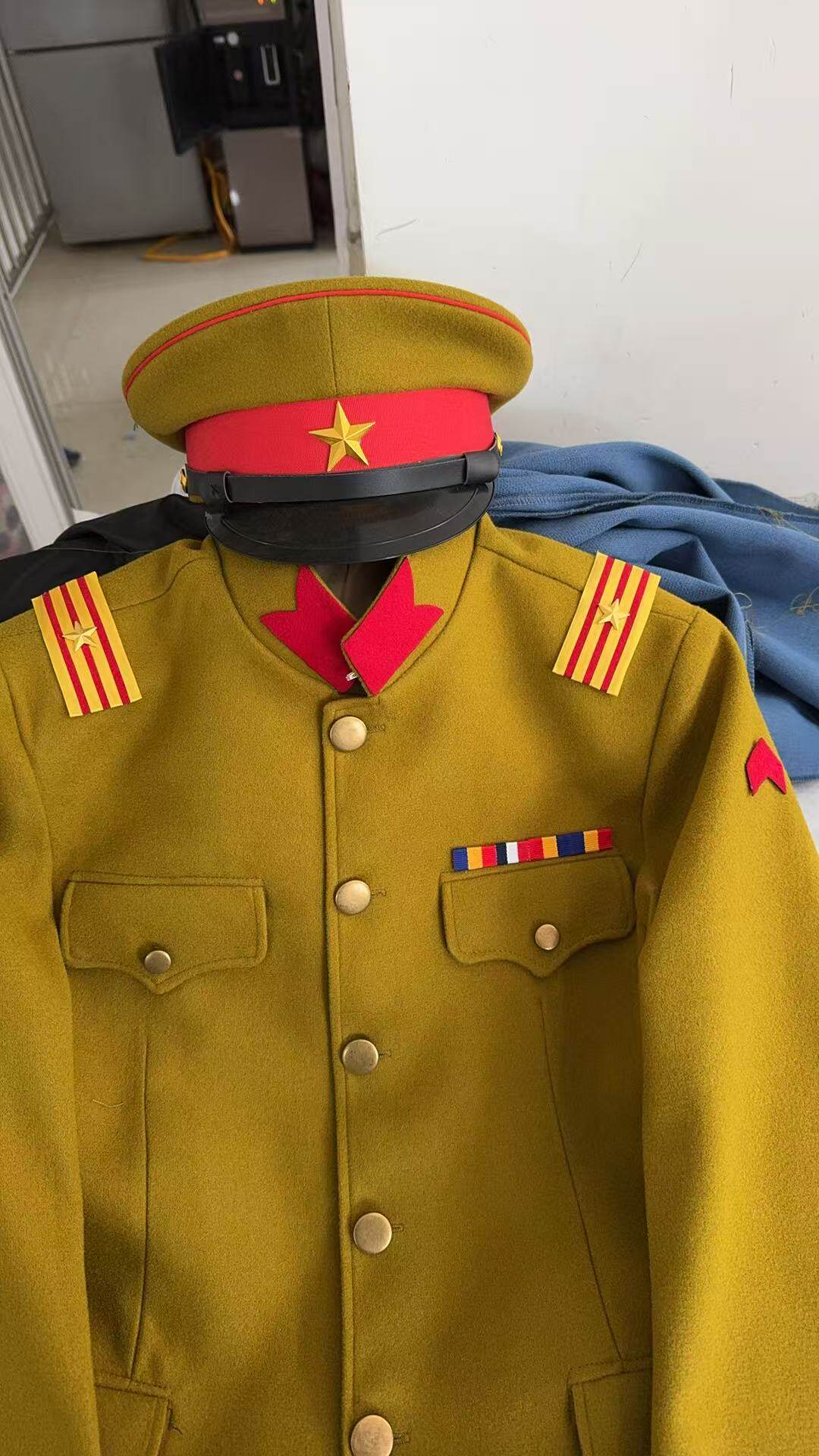 影视剧组话剧团剧本杀反派抗战戏服毛呢套装工装大檐帽肩章领章