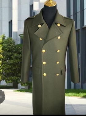 潮牌多多正品军绿色毛呢大衣男双排扣87式加厚加棉版棉外套