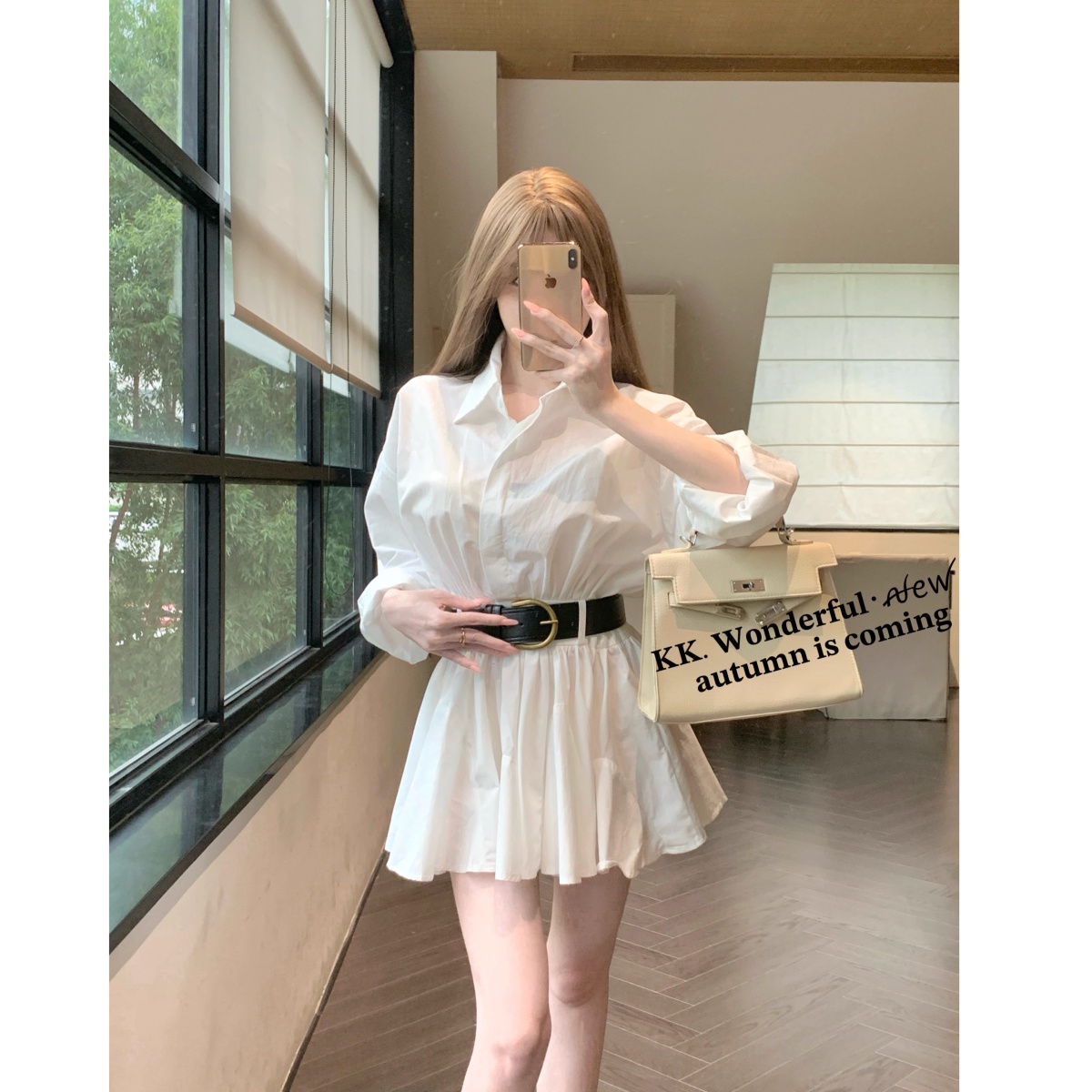 十三行翻领衬衫连衣裙女设计感2025早秋新款长袖百褶短裙收腰裙子