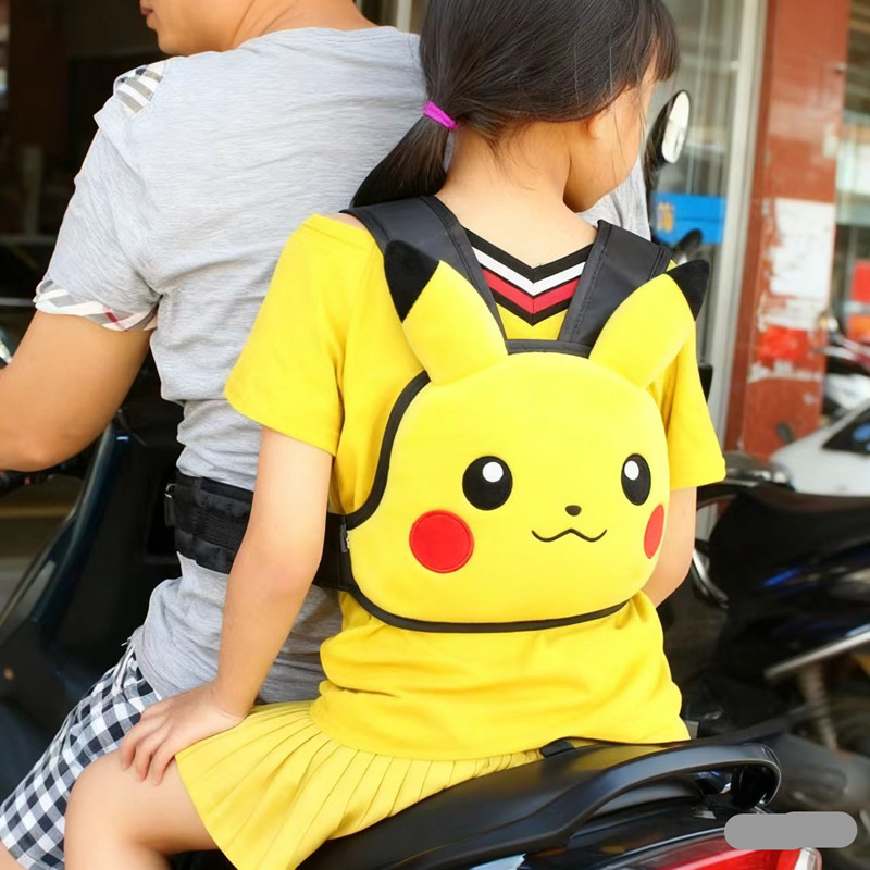 电动摩托车儿童安全背带卡通毛绒骑电瓶车宝宝防摔带小孩座椅绑带