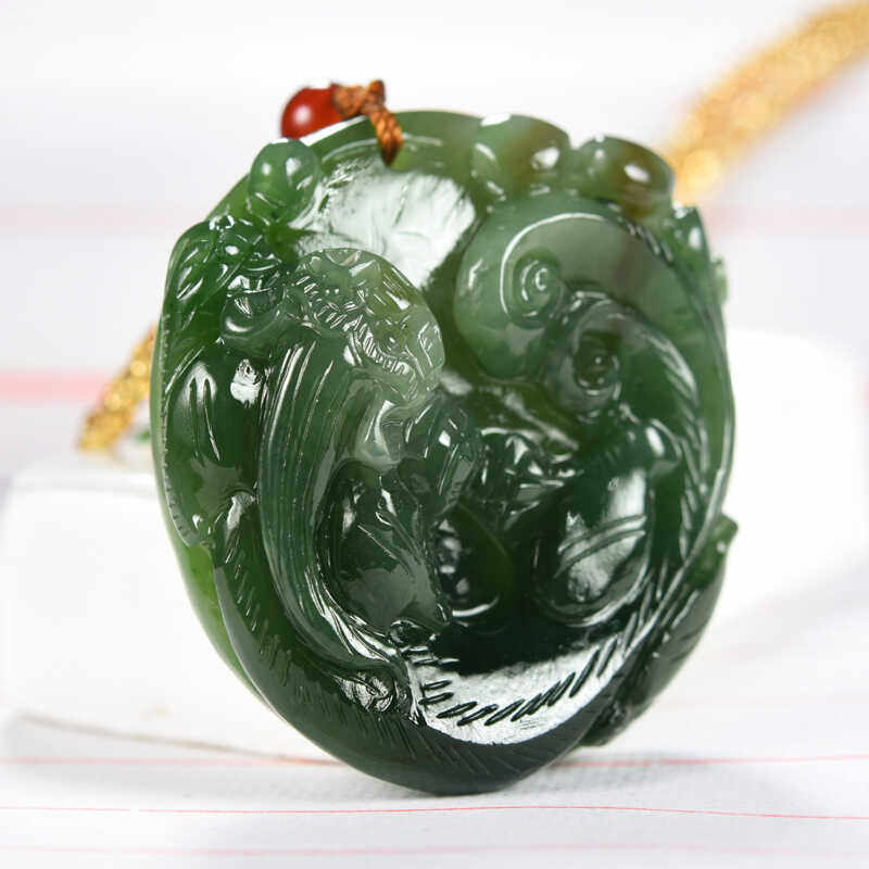 老坑和田玉玉牌貔貅 俄料碧玉挂件仿古龙 男女款吊坠 送质检证书