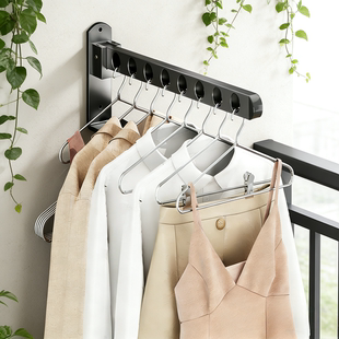 免打孔晾衣杆衣架收纳架折叠隐形挂衣神器窗户阳台卫生间收纳壁挂