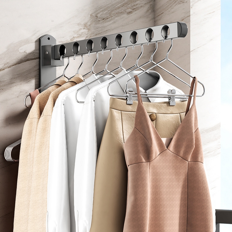 免打孔晾衣杆衣架收纳架折叠隐形挂衣神器窗户阳台卫生间收纳壁挂