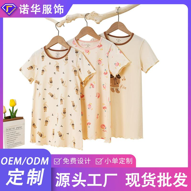 女童a家居服花边童装国风睡裙抗菌类童装纯棉夏季女孩连衣裙短袖