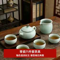 龙泉青瓷中式陶瓷功夫茶具整套茶壶茶杯泡茶家用送礼盒装