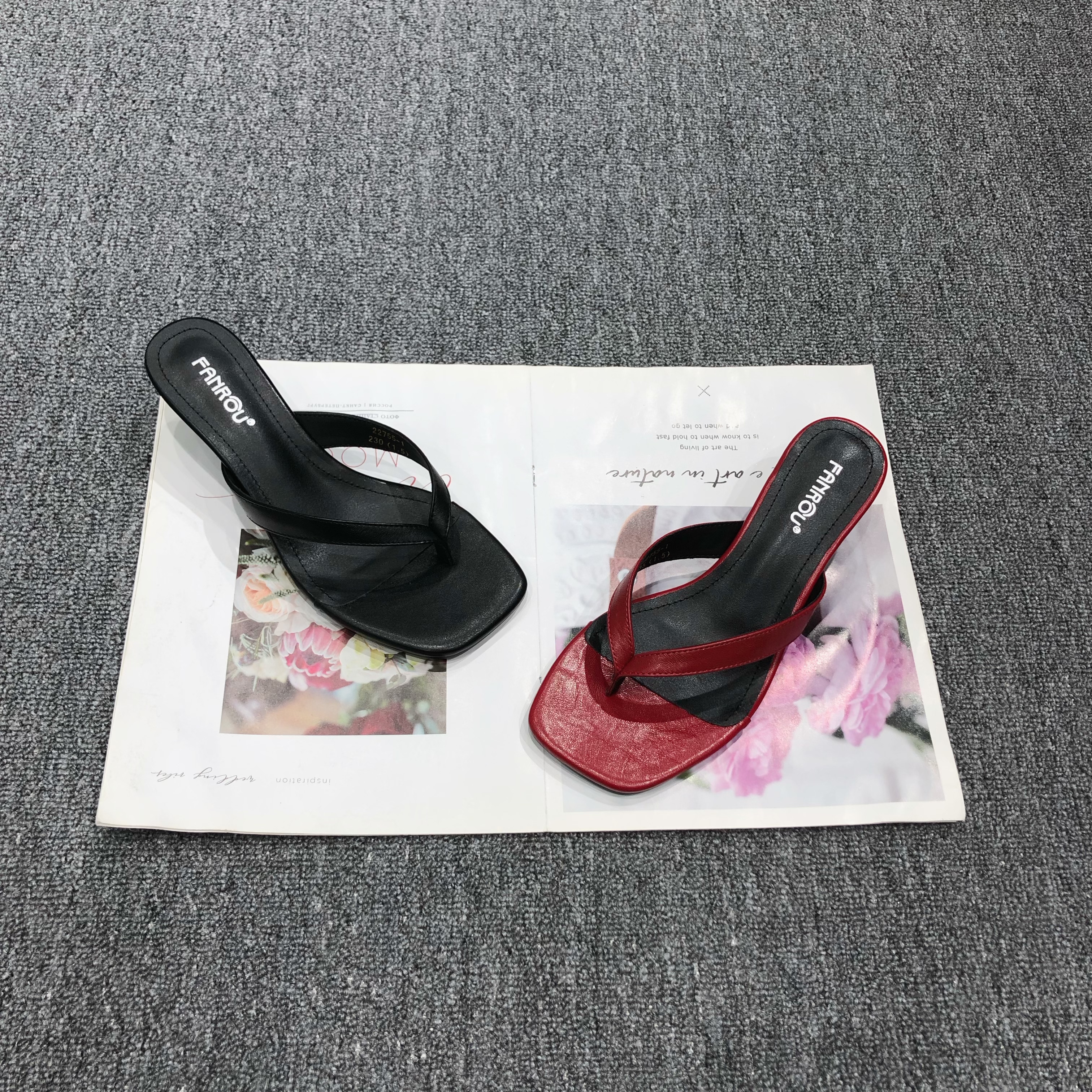 凡柔羊皮外穿夹脚猫跟真皮人字拖女夏天气质法式小跟鞋拖鞋半托鞋