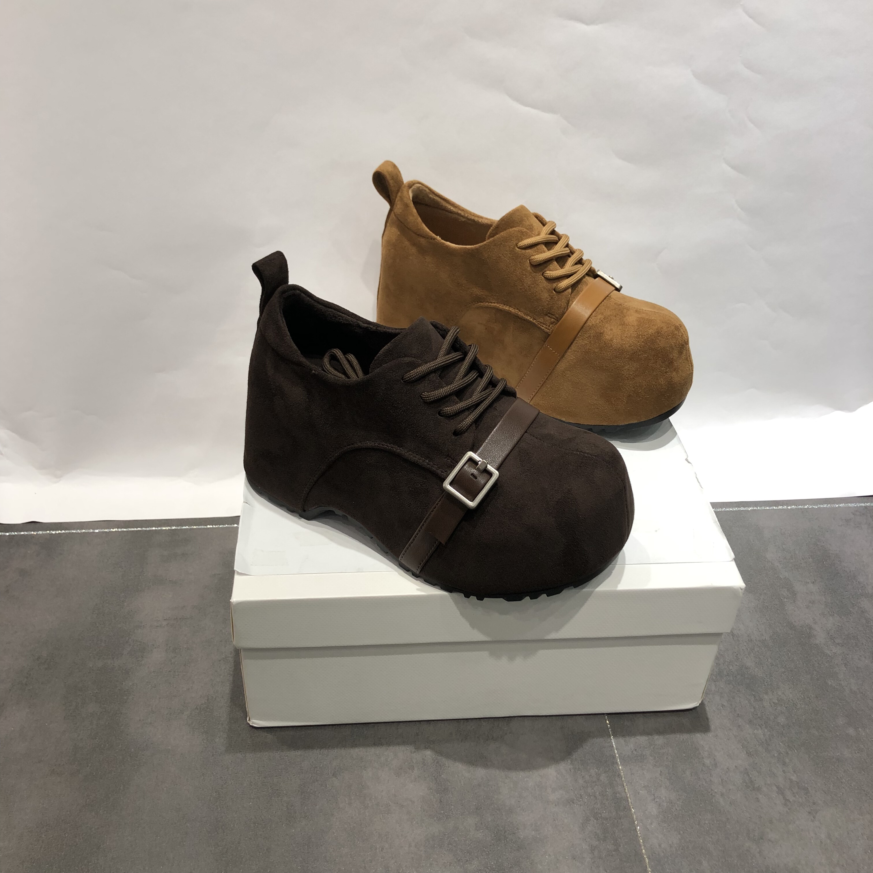 LFR厚底内增高绒面大头勃肯鞋女2025秋新款显脚小复古休闲运动鞋