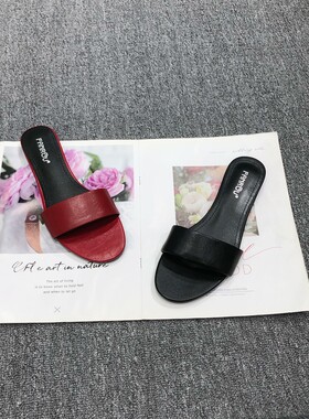 凡柔真皮复古法式气质平底一字拖鞋女2026夏季简约外穿露趾凉拖鞋