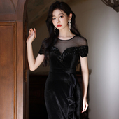 性感黑色女亮片连衣裙女2026款 名媛气质鱼裙轻奢高级感晚礼服 夏季
