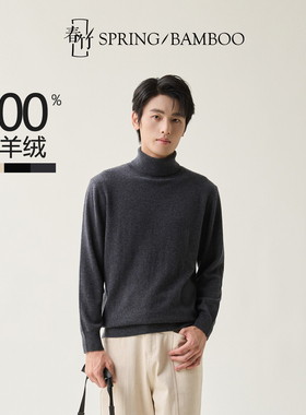 春竹2025秋冬新款100%山羊绒舒适百搭针织毛衣两翻领男士羊绒衫