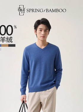 春竹秋冬羊绒男上衣V领宽松针织衫中老年爸爸装保暖羊绒衫