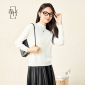 女秋冬针织毛衣套衫 春竹100%山羊绒定位烫钻系极简 圆领羊绒衫