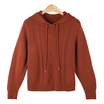 春竹绵羊毛套头连帽毛针织衫