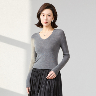 秋季岛精18针60支精纺杨子纱线V领打底针织衫修身女羊毛衫108