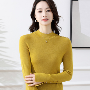 精仿纯羊毛杨子纱线秋季纯色半高领套衫保暖打底毛衣女针织衫108