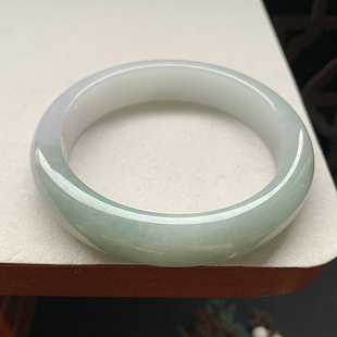 缅甸翡翠手镯A货58.5MM手镯冰糯种蓝油半山水手镯女款珠宝