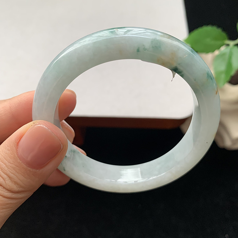 缅甸翡翠手镯A货51.6MM洒金桂花糕飘花细润玉手镯女款珠宝图片
