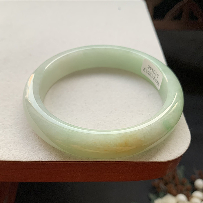 缅甸翡翠手镯A货55.7MM糯化种黄加绿黄翡飘绿花翡翠手镯女款珠宝0