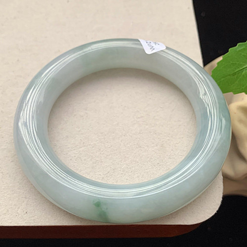 缅甸翡翠手镯A货57.5MM胖圆条飘花微纹冰透细润玉手镯女款珠宝