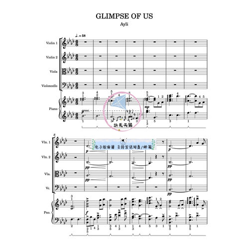 Glimpse of Us - Joji 弦乐四重奏+钢琴 总谱 分谱 示范音频 MP3