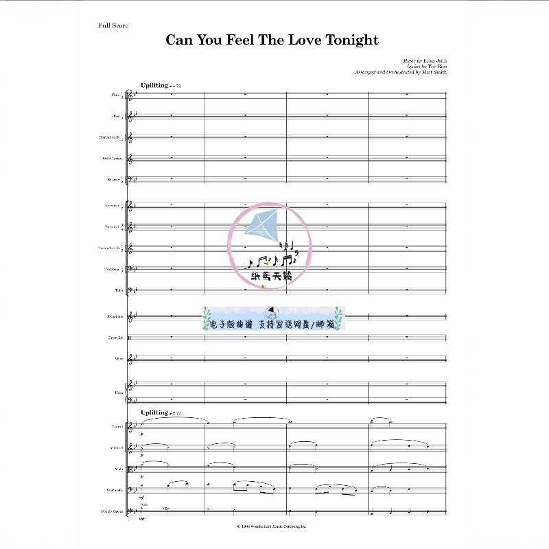 Can You Feel The Love Tonight 狮子王 原版正谱管弦乐 总谱分谱