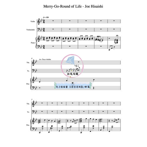 Merry Go Round of Life 久石让 弦乐二重奏+钢琴 总谱 分谱 MP3