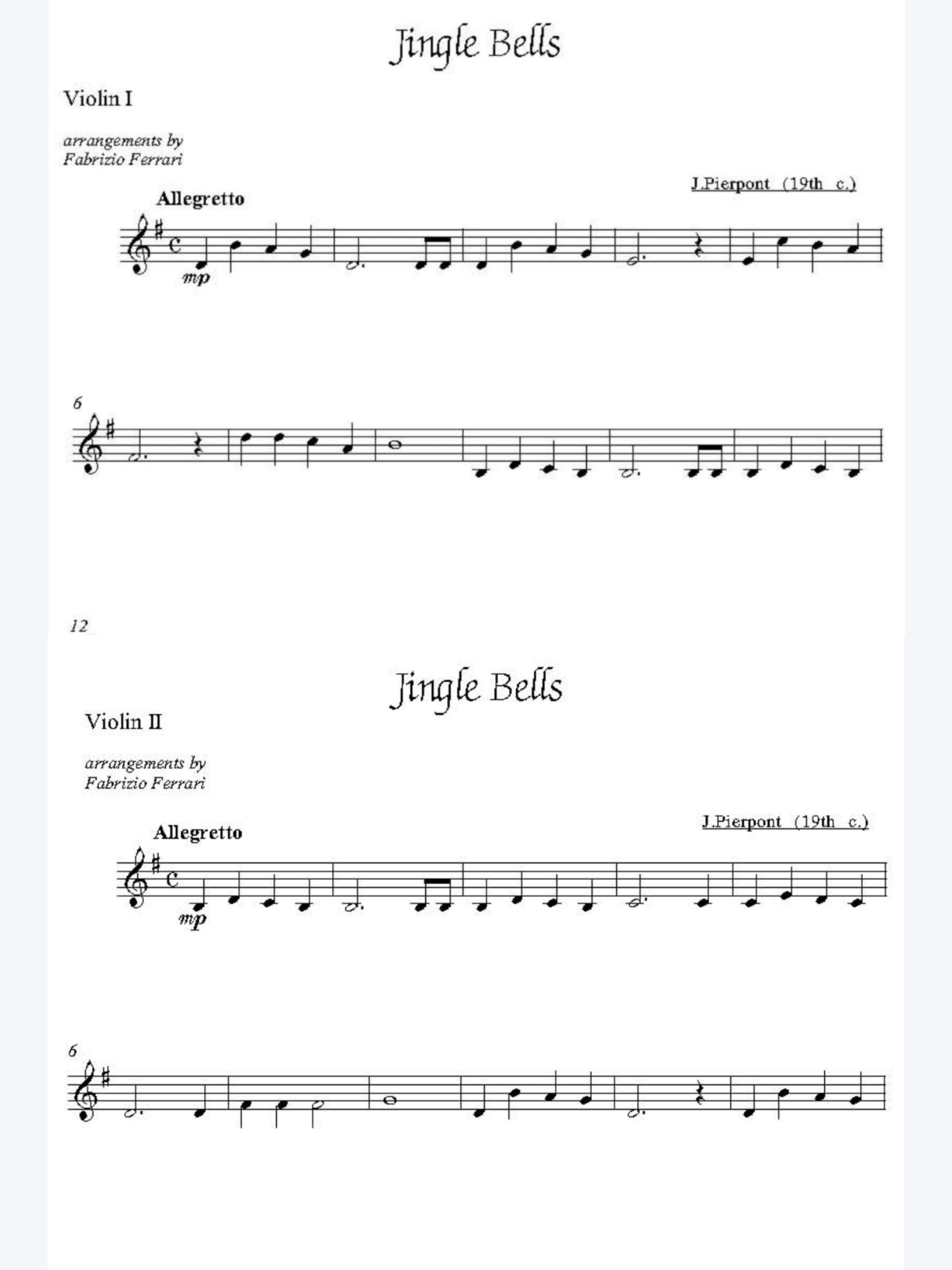 铃儿响叮当jingle bells-小提琴二重奏 钢琴伴奏谱 圣诞歌乐谱